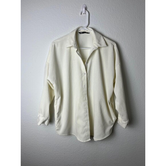 Zara Tops - Zara Shirt Womens XS Ivory Button Up Ribbed Textured Oversized Fit Long Sleeve